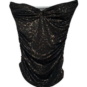 Cristina Women's Black Gold Silky Strapless Ruched Padded Bra Top Size Large